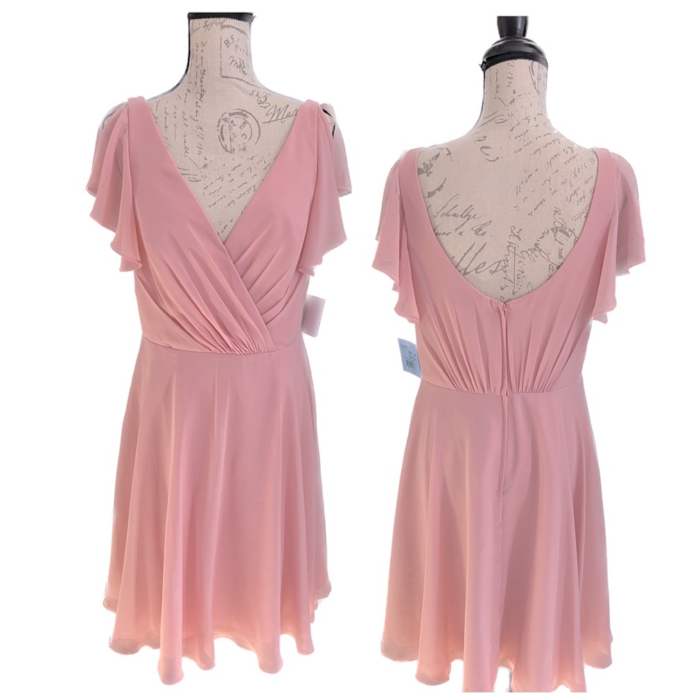 David Bridal pink ballet bridesmaid dress w/flutter sleeve